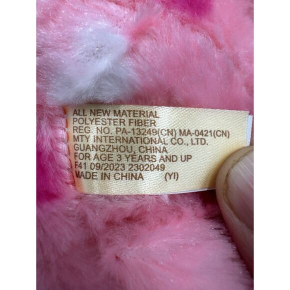 Pink Teddy Bear Plush 7” Stuffed Animal W/ Hearts & Ribbon Bow Tie - Picture 6 of 7